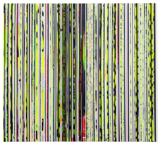 Paolo Bini, Astrazione introspettiva con varco centrale, 2017-2018, acrilico su nastro carta su tela, 180x200 cm