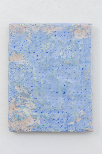 Francesca Ferreri, Daily mood (et, de) #1, 2022, jesmonite, sabbia silicea, pigmenti, gesso, resina consolidante su tavola, 30x23x2cm