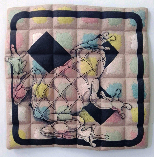 Perino & Vele, Frog, 2014, pastello e tempera su cartapesta, 55,5x55x6,5 cm