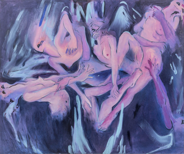 Lauren Wy, Ancient Bodies, false self, 2024-2025, olio su tela, 150x180 cm