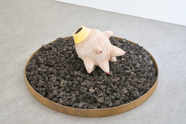 Marguerite Kahrl, Irrigators - Fertility vessel 02, 2024, terracotta e barbottina colorata, 45x40x35 cm ca.