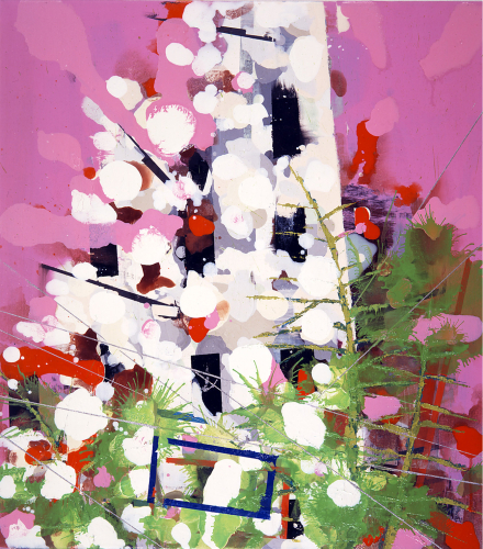 John Jurayj, Untitled (Small Pink Ruin), 2008, olio su lino, 50,5x45,5 cm