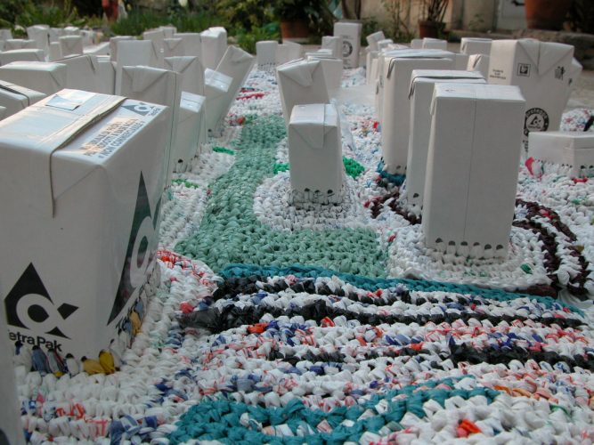 Enrica Borghi, Patchwork city III, 2008 , pvc e tetrapak, 165x327 cm