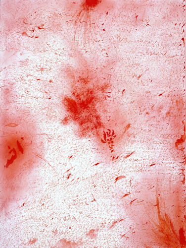 Andisheh Avini, Untitled, 2005, pittura ai pigmenti e sangue di pecora su tela, 101x76 cm