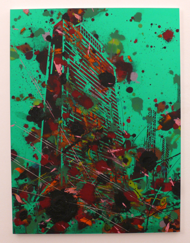 John Jurayj, Untitled (mirror image #36), 2010, oil and gunpowder on green mirrored plexiglass, 122x91,5 cm