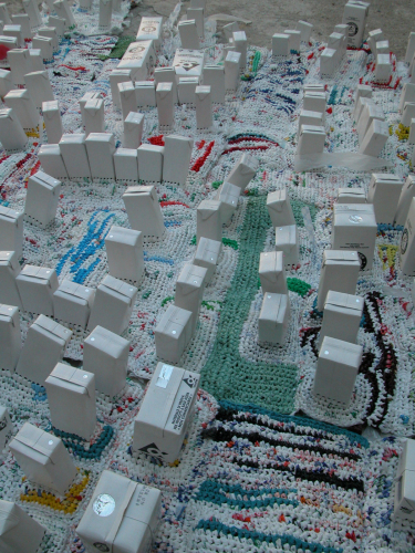 Enrica Borghi, Patchwork city I, 2007, pvc e tetrapak, 307x357 cm