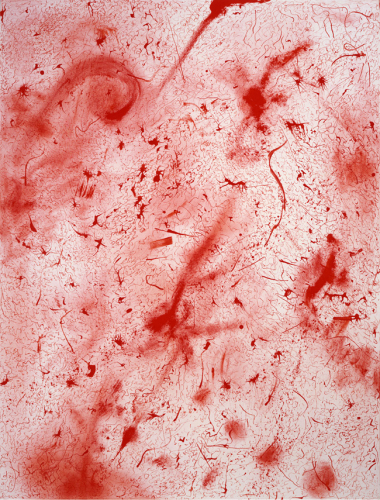 Andisheh Avini, Untitled, 2005, sheep's blood, fluid medium and dry pigment on canvas, 101x76 cm