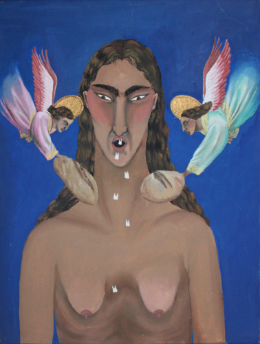 Chiara Baima Poma, Chi ha il pane non ha i denti, 2022, gouache on canvas, 50,5x39 cm