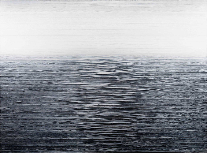 Paolo Bini, Riflesso aureo, blu, 2023, acrylic and pigments on paper tape on canvas, 63x85x6 cm