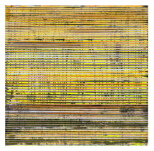 Paolo Bini, Left behind. La pittura, giorno dopo giorno, 2018, pigments and acrylic on tape paper on canvas, 150x150 cm