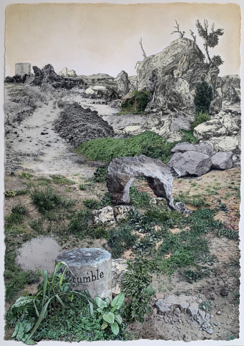 Botto&Bruno, Crumble, 2024,  photo collage, watercolor, ink, colored pencils, 68x48 cm