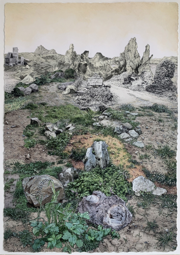 Botto&Bruno, Oblivions, 2024, photo collage, watercolor, ink, colored pencils, 68x48 cm