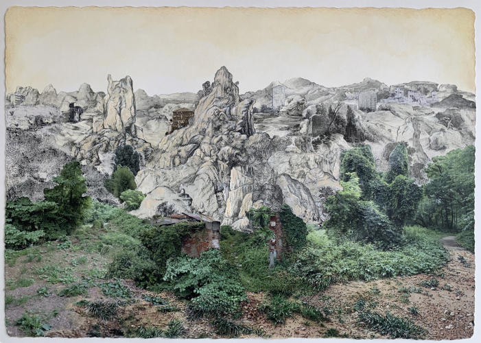 Botto&Bruno, Vento d’oriente I, 2024, photo collage, watercolor, ink, colored pencils, 48x68 cm