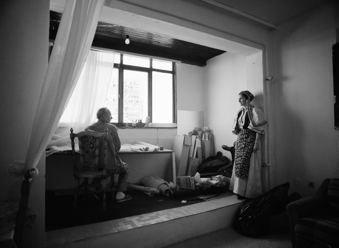 Lala Meredith-Vula, Artist with her father, Prishtina, Kosova, 2007, black and white photographic print, 101x134 cm