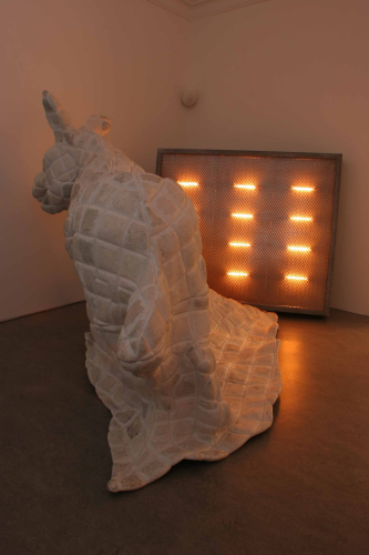 Perino & Vele, Porton Down, 2005, papier-mâché, tempera, galvanized iron, halogen stove, 214x298x373 cm