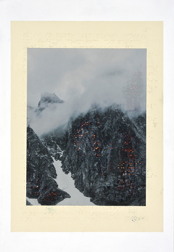 Laura Pugno, Taccuini di viaggio 02_01, 2013, abrasion on photographic print and braille page, 43x30 cm