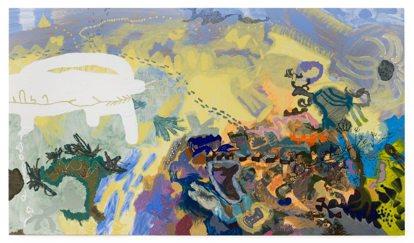 Victoria Stoian, Binevenit, 2025 / 2026, acrylic on canvas, 80x140cm © ph Nadia Pugliese