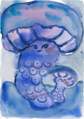 Flaminia Veronesi,  Fungo blu (Identità collettiva), 2023, watercolor on paper, 42x29,5 cm