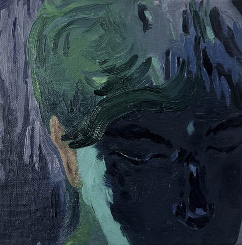 Morigen Yan, Io 2, 2025, olio su tela, 20x20 cm