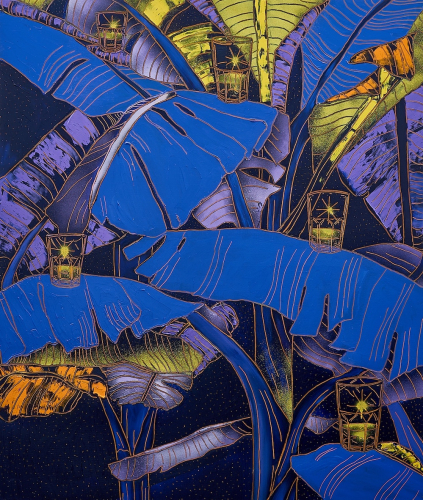 Giuseppe Mulas, Lucciole  2026, acrylic, oil, spray, pure pigment on linen canvas, 130x110 cm © ph Mattia Giordano