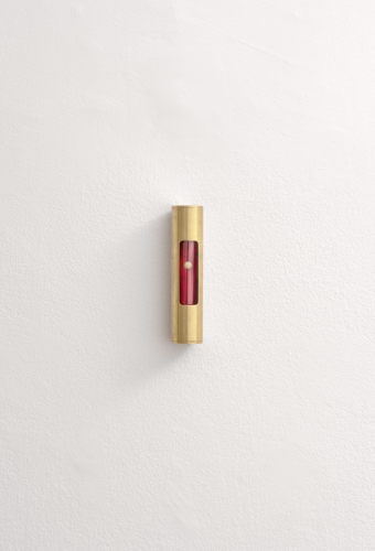 Giulia Iacolutti, Formula, 2026, brass, velvet and synthetic cotton, resin and biological material, 13x3x3,5 cm © ph Lorenzo Gastaldi