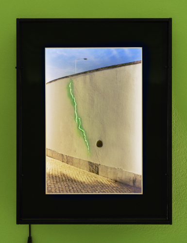 Roberto Casti, Suggestion (Quartiere Graça, Lisbona), 2026, print on paper, Led light, iron frame, glass plexiglass, 41x31x4 cm, ph Lorenzo Gastaldi 